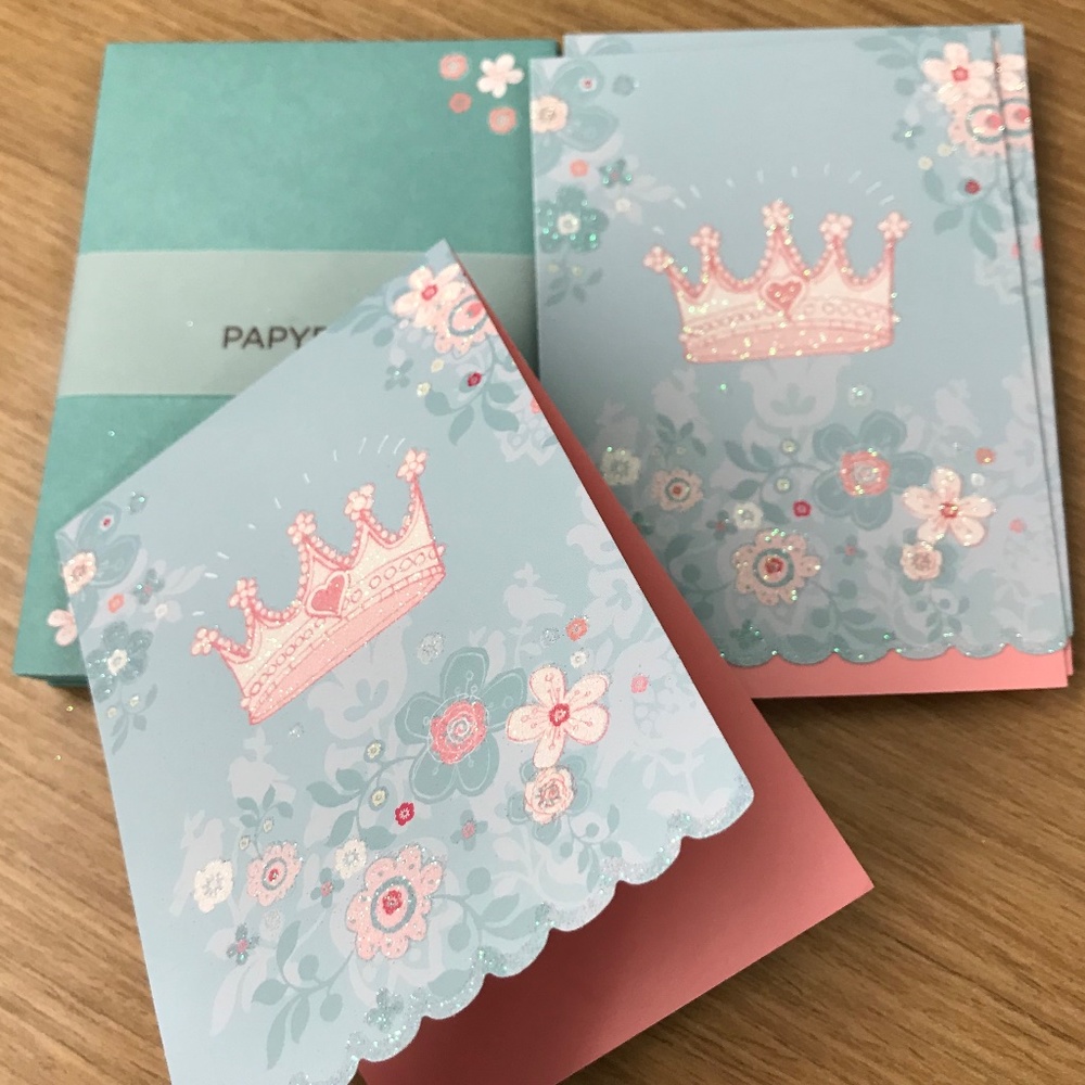 Papyrus Princess Cards Glitter Accents Scalloped Edges 12 Cards 12 Envelopes